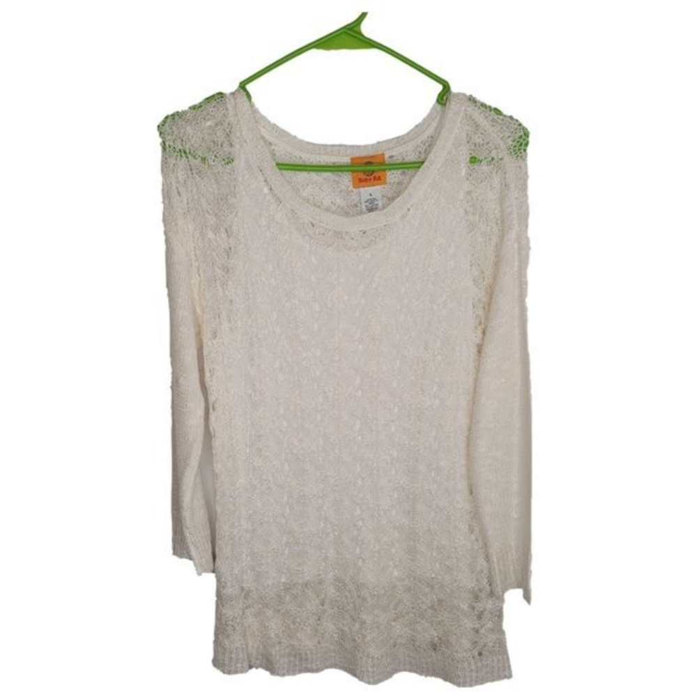 Ruby RD Womens Size S White Open Knit Top‎ Lace Bottom Tank 2 Piece Combo Shirt